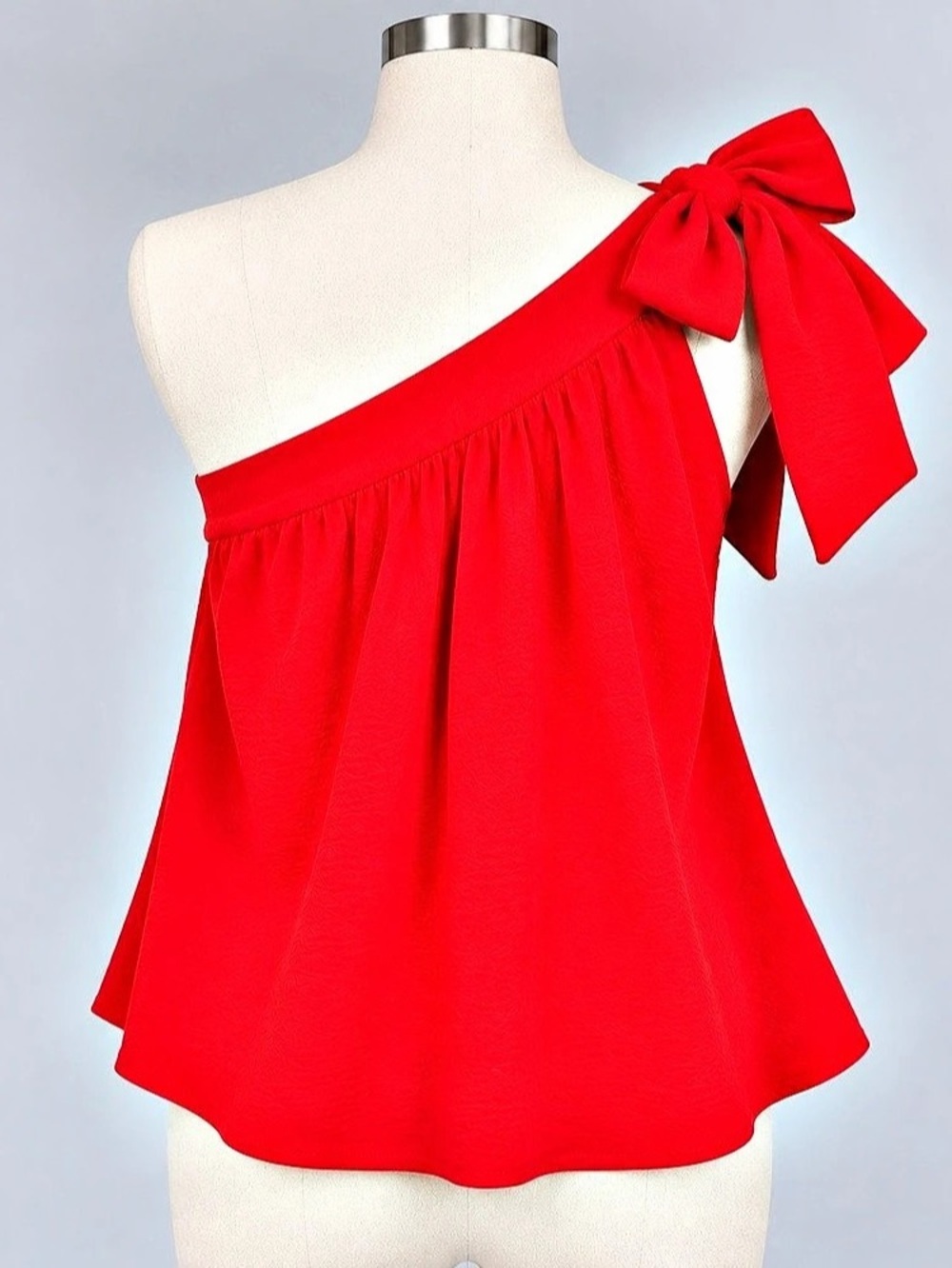 JODIFL Red One Shoulder Bow Tie Blouse Top Size Small Made in USA - Picture 4 of 6